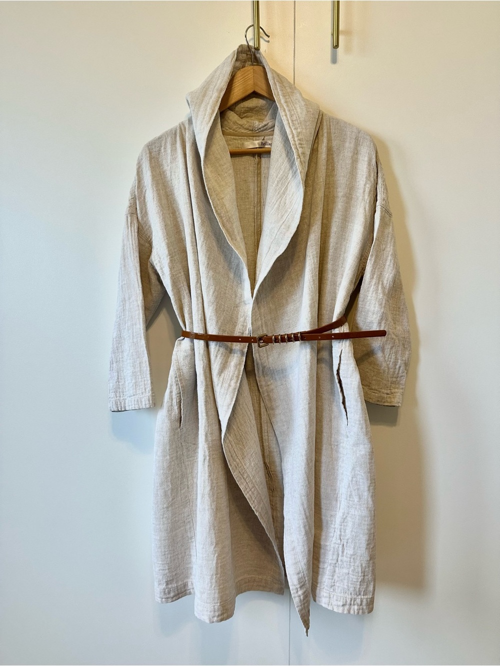 BRILLAGE JAPAN Hooded Cloak w/Pockets, Light Duster Robe Coat - Neutral
